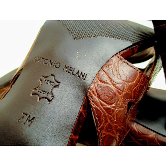 Antonio Melani Brown Leather Animal Print Peep Toe - Picture 7 of 11